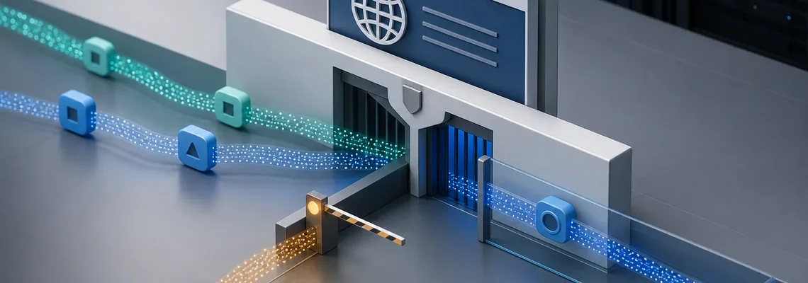 Abstract data streams are selectively allowed or blocked at a website gateway