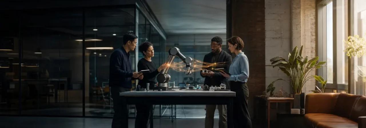 A team learns together how to use a collaborative robot effectively and responsibly.