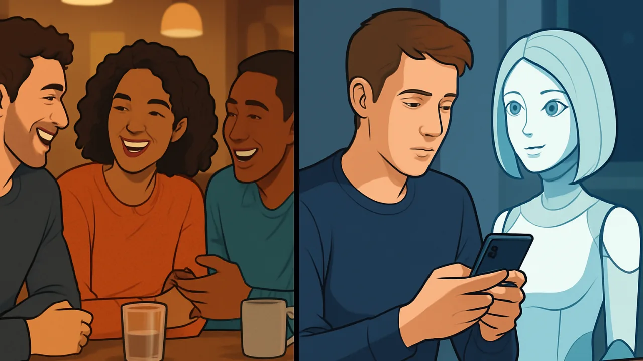 Original LinkedIn image illustrating the tension between human connection and AI companions.